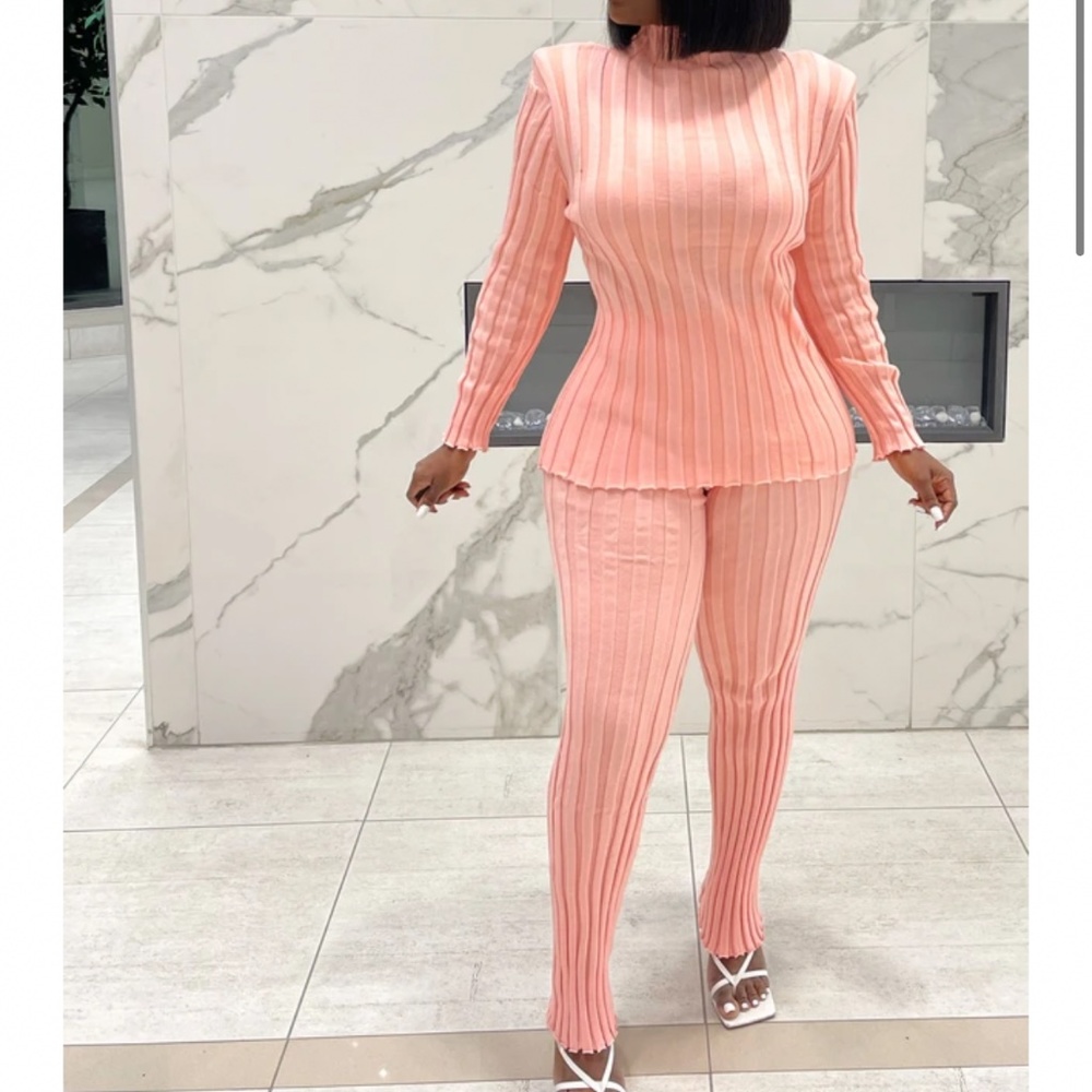Pink Ribbed Two Piece Set